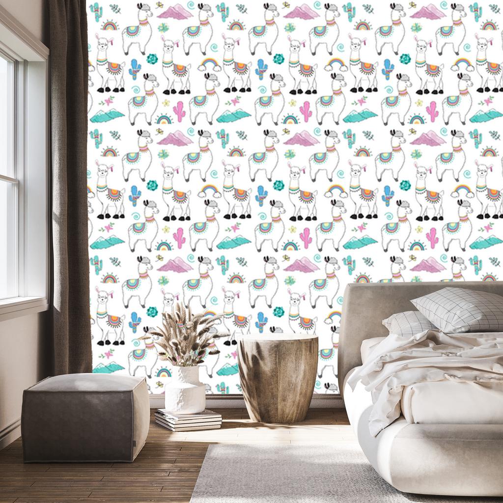 Llama cacti and mountains wallpaper for living room and bedroom 50x1000
