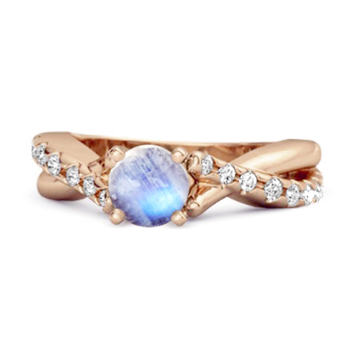 Moonstone Crisscross Stackable Ring - 925 Sterling Silver Rose Gold Vermeil 11