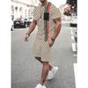 Conjunto de T-shirt Estampada de Manga Curta e Calções de Verão para Homem, Conjunto Casual Desportivo Duas Peças Soltas