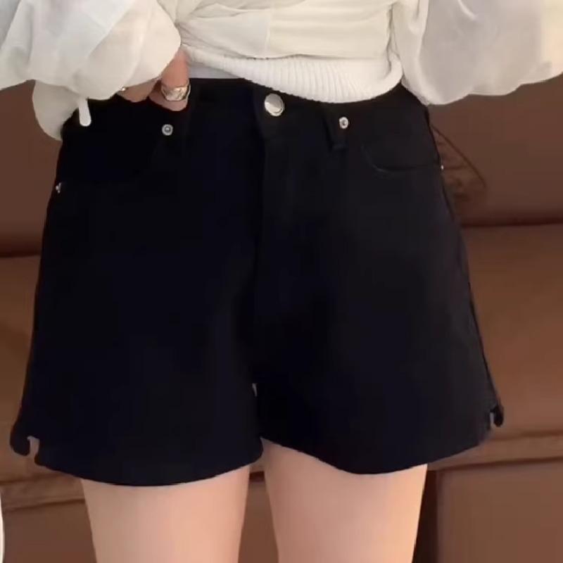 2026 Plus Size Women's High-Waisted Stretch Denim Split Shorts – Slimming Versatile A-line Wide-Leg Hot Pants
