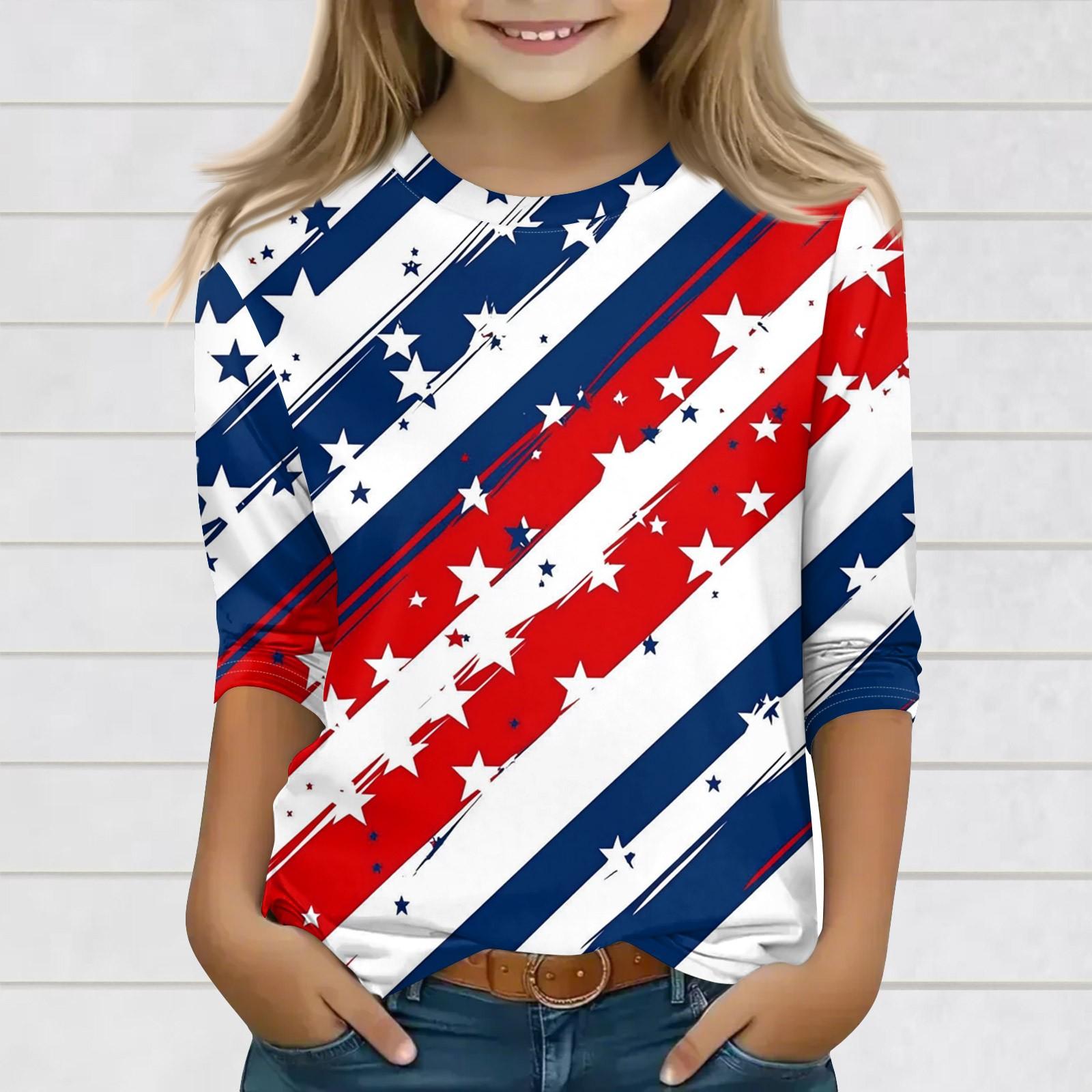 

Принти Принти для дівчат-підлітків 3-10 років Футболки з круглим вирізом та рукавами 3/4 Модні топи Комплектні футболки 160