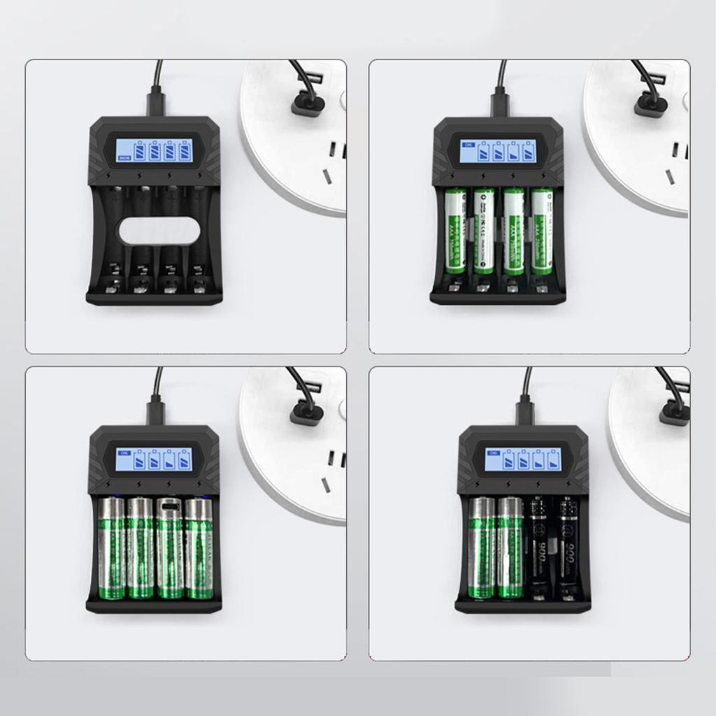 Intelligent 4-Slot Charger for 1.5V AA 3A Batteries LCD Screen & Convenient USB Type C Port Charaging Station