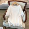Plus Size Women's Loose Round Neck Mid-Length Short Sleeve T-shirt (Bust 150/160, 200-350 Jin)