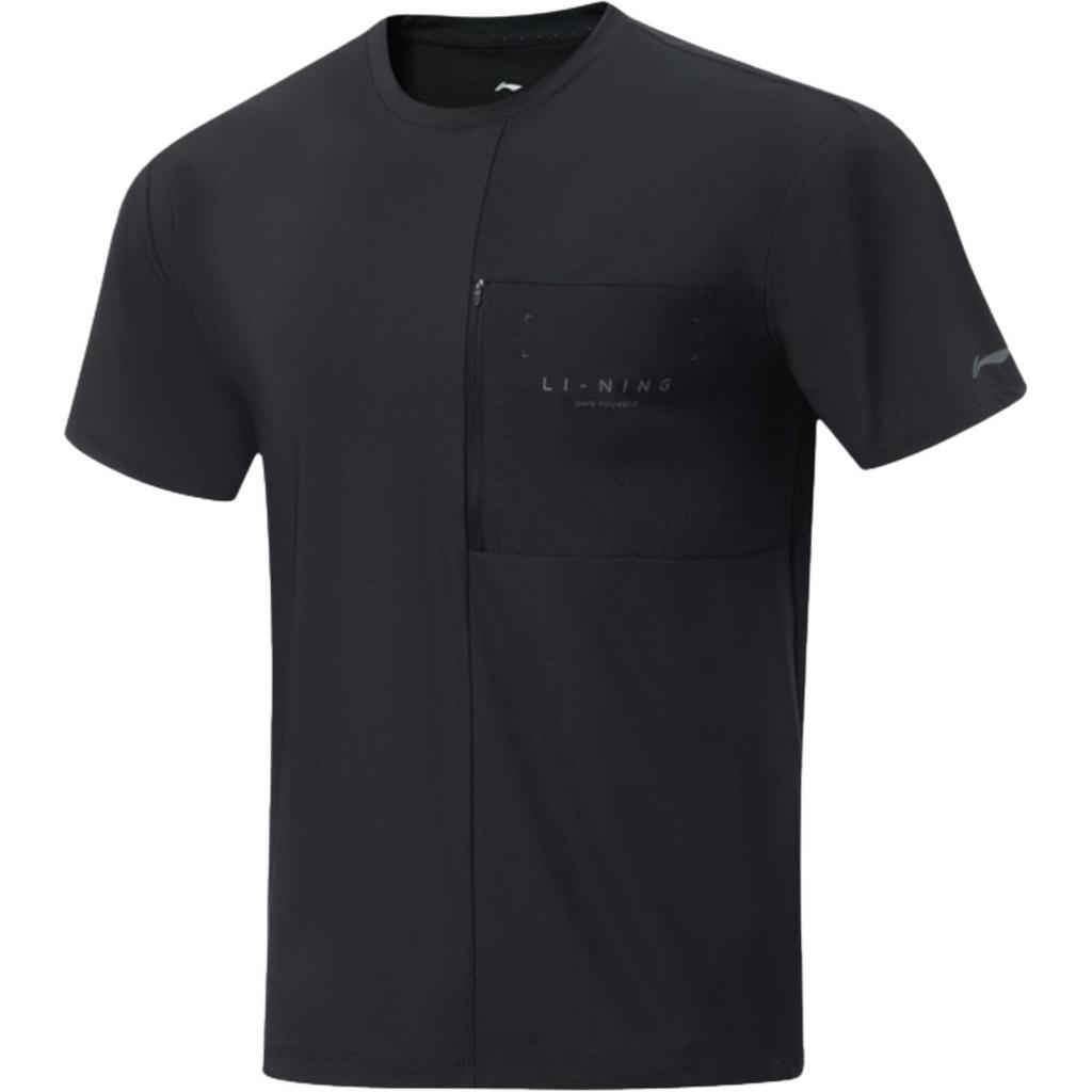 Li-Ning Comfortable Breathable Loose Casual Spliced Short Sleeve T-Shirt Men Tops Black AHST401-1