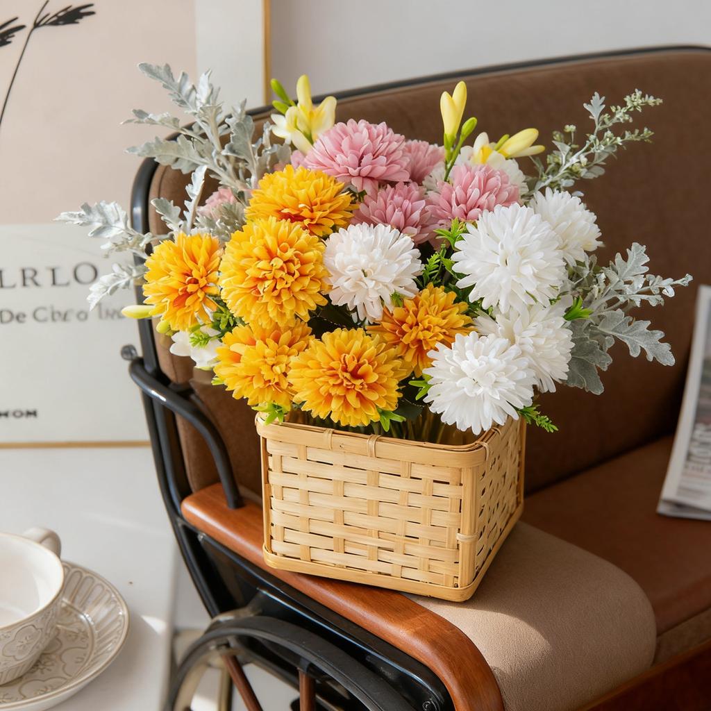 Artificial Flowers Silk Ball Chrysanthemum Home Room Wedding Wreath Bridal Bouquets Decor Valentine Outdoor Yard Garden DIY Gift