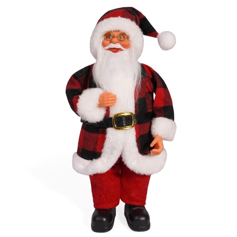 Festival Santa Statue 12" Colorful Checkered Standing Santa Figurine Dolls Christmas Desktop Decoratove Ornament Gift