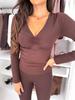 European-American V-Neck Long-Sleeve Slimming T-Shirt for Women - Autumn/Winter Fashion Versatile Top
