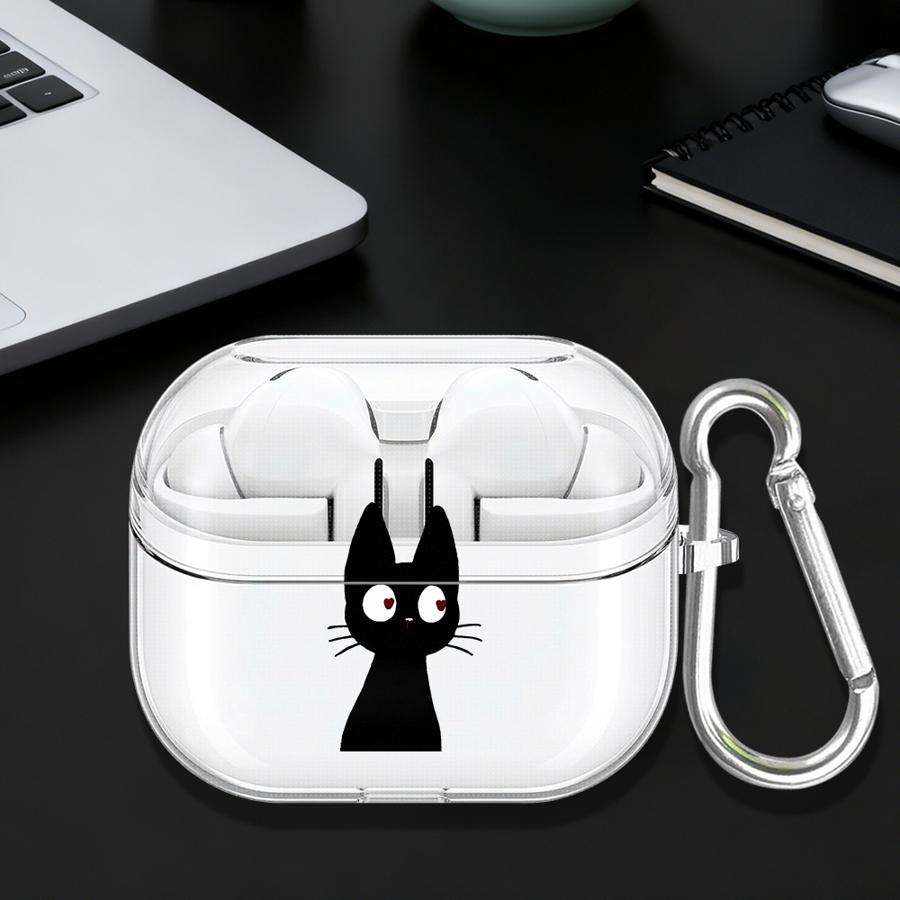 Clear Earphone Cases Cover With Hook Case For Samsung Galaxy Buds 3Pro 2 4Pro 2Pro 4 Pro 3 FE Live Cute Cartoon Cat