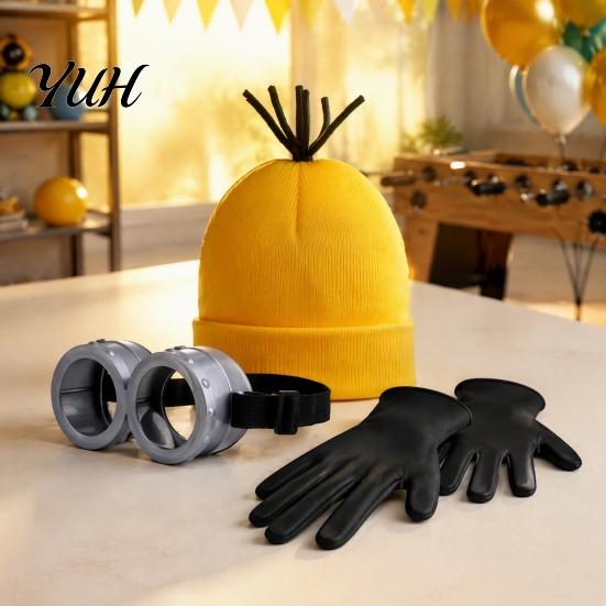 Adjustable Elastic Suspenders Knit Hat Costume Set, Retro Round Glasses Gloves, Halloween Party Comic Exhibition Cosplay Gear Accessories Kit