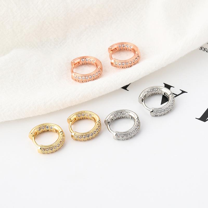 Simple Gold Rose Gold Full Zircon Stud Earrings Fashionable Versatile Hoop Earrings For Women