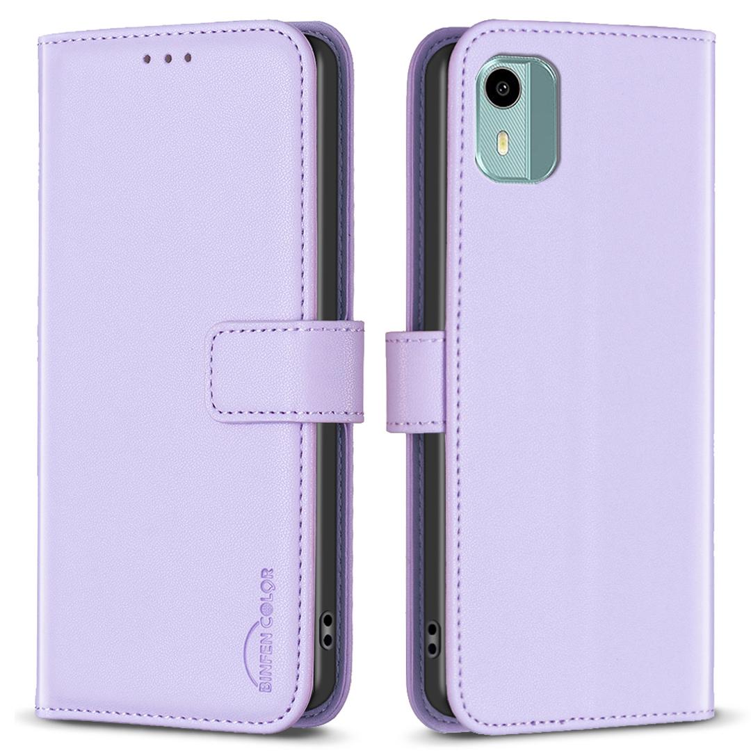

BINFEN COLOR BF17 For Nokia C12 4G/C12 Pro/C12 Plus Smartphone Stand Case PU Leather+TPU Wallet Phone Cover Purple