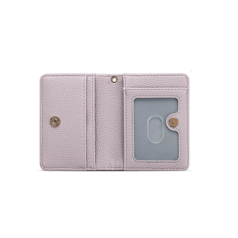 Jednokolorowy etui na karty z liściem, z linką i paskiem, Stylowe i kompaktowe, Portfel dwuskładany na karty dla mężczyzn i kobiet, Idealne do dojazdów do pracy i szkoły (Beżowy)