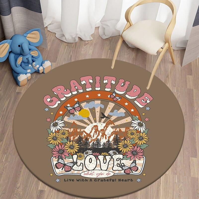 Black Cat Kawaii HD Printed Round Carpet for Living Room Rugs Camping Picnic Mats Flannel Anti-Slip Rug Yoga Mat Stranger Things