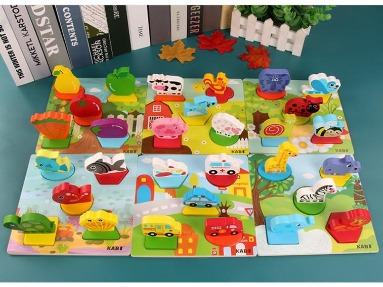 Wooden 3D Animal Puzzle Board - Early Education Toy for Preschoolers