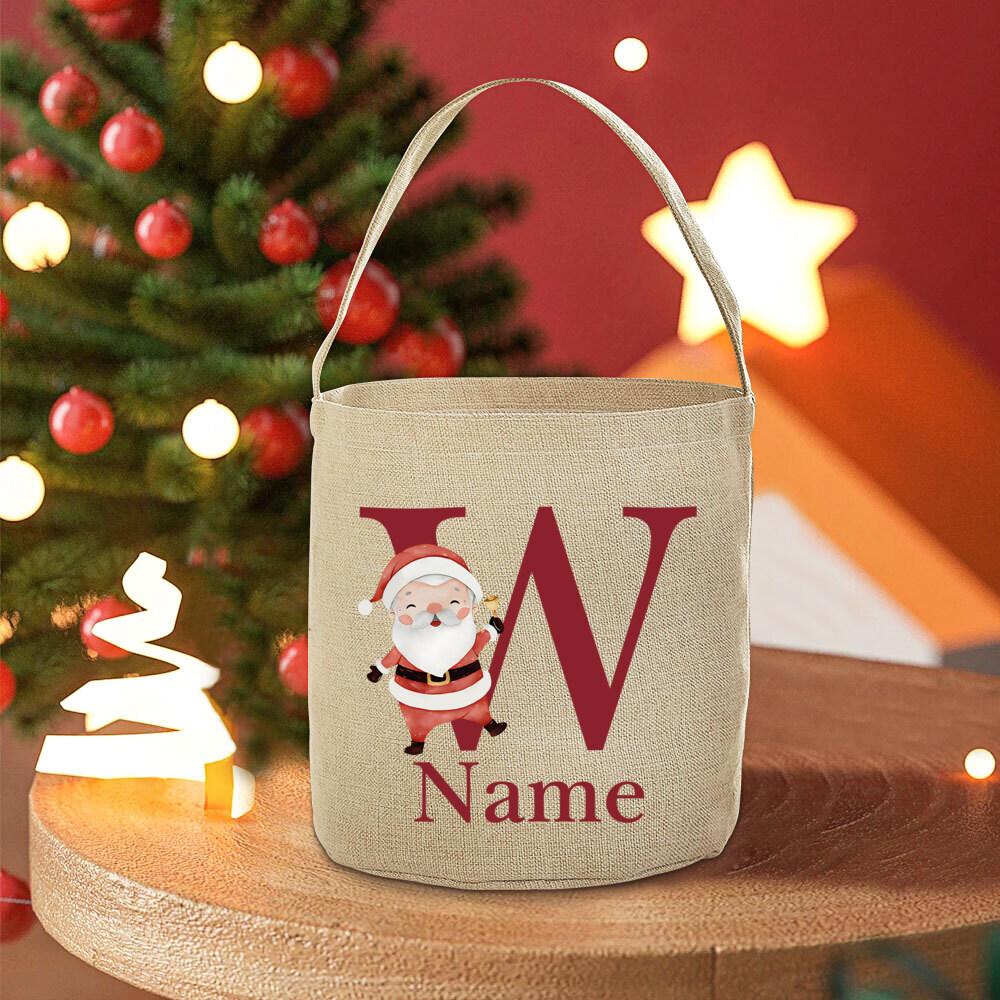 Personalised 26 Initial with Name Candy Bucket Bag Christmas Party Children's Tote Bags Portable Basket Kid Xmas Gifts