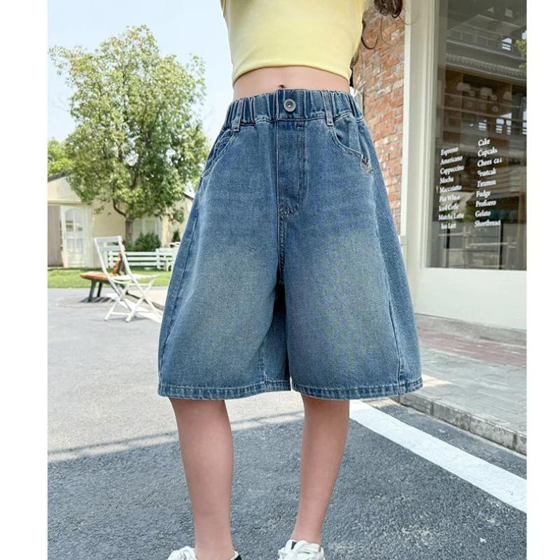 Sommer Mädchen Jeansshorts Kinder Blaue Kurze Jeans Tween Hosen Kinder Kurze Hosen Kleinkind Lässig Weiche Knielange Jeans Caprihosen