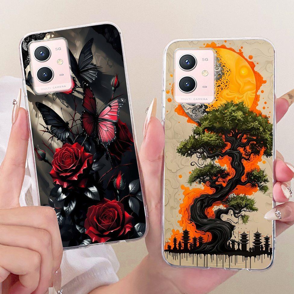 For Vivo Y33s 5G Clear Case Aesthetic Luxury Cute Cat Fashion Butterfly Funny Painted Casing For Vivo V2166A