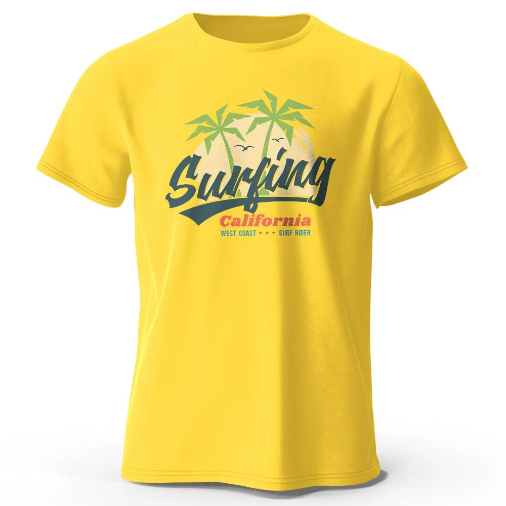 Vintage Surfing Carlifornia Men's Graphic Print T-Shirt 100% Cotton O-Neck Short Sleeve Tops Oversized Style Tees for Holiday