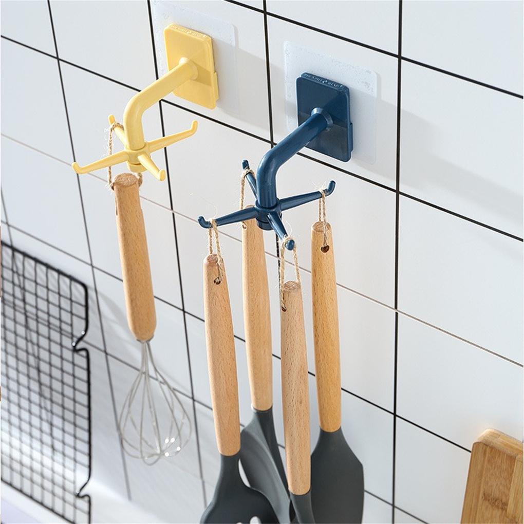 4-claw Wall Hooks Cooking Tool Spoon Storage Holder Self Adhesive 360° Swivel Multi-functional Kitchenware Hanger Bathroom