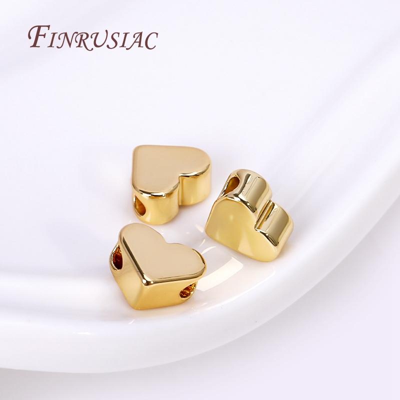Spacer Separator Bead For Bracelet Necklace Supplies 2 Types 18K Gold Plated Brass Metal Heart Beads DIY Jewelry Making Findings