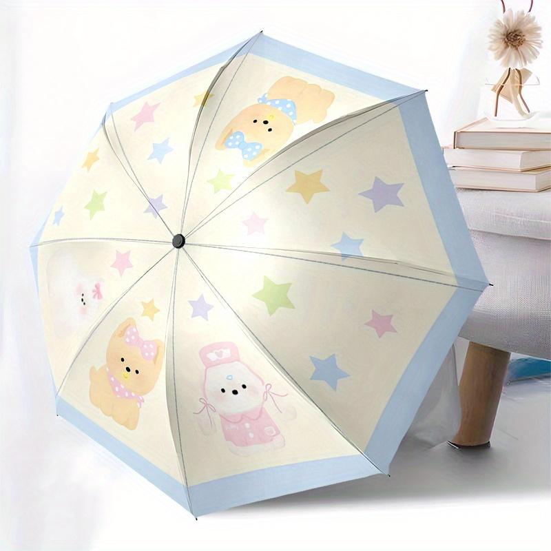 Bobo Boom, Cute Characters Automatic Folding Umbrella  8 Ribs, Durable Iron Frame, Bright Color Pattern Compact Travel Umbrella, Suitable Fo
