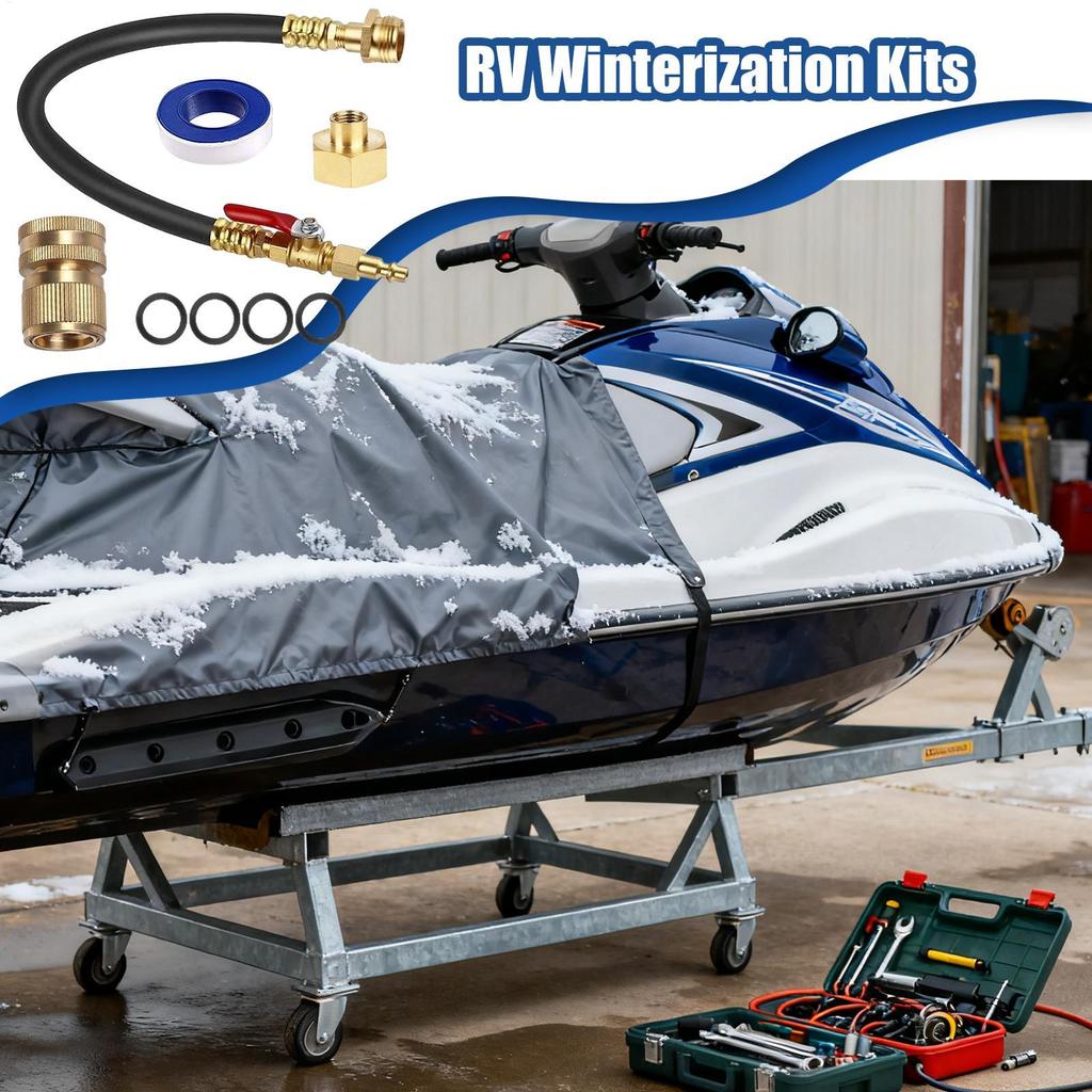 8pcs RV Winterizing Kit 17 Inch Hose Anti-Freeze Adapter Connector Winter RV Antifreeze Pump Kit With Shut-off Valve Nozzle