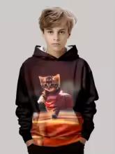Children's Clothing Hoodies Long Sleeve Children's Sweatshirt Cartoon Children's Fashion Cat Print Girls' Summer Clothes Boy Top