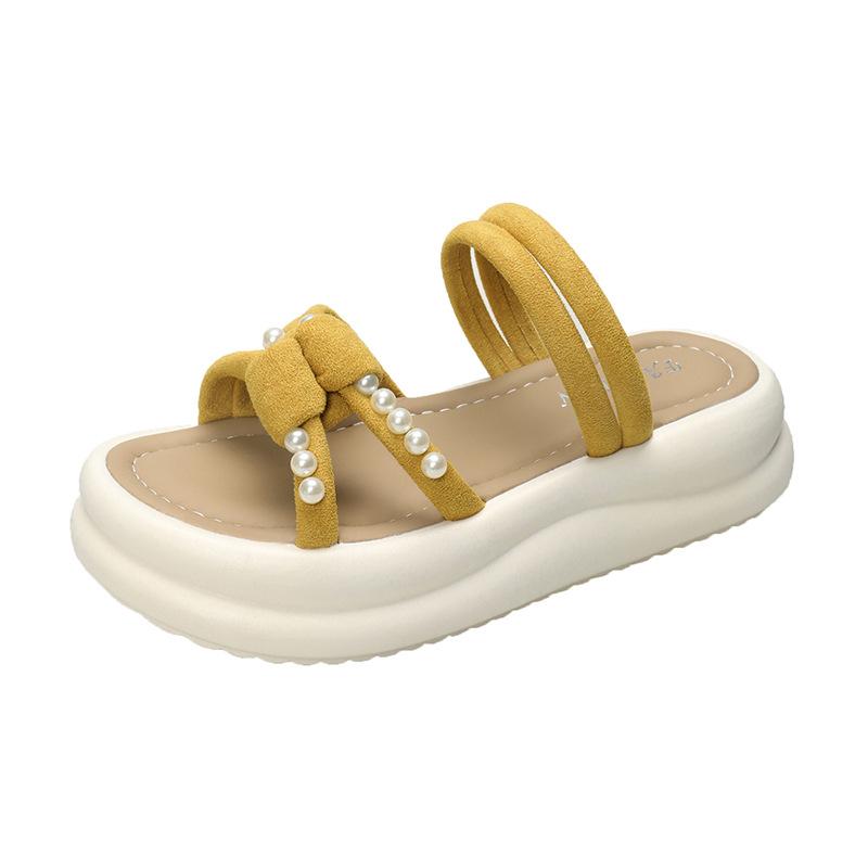 Fairy style slippers female summer wear high heels foreign style beautiful not tired feet muffin women's shoes 2025 new thick-soled sandals