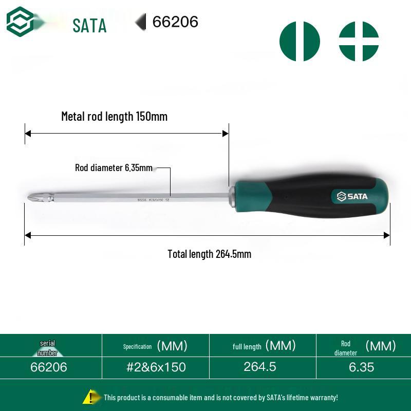 SATA Double-Ended Short Screwdriver: Magnetic, Strong S2 Steel, Flathead & Phillips.