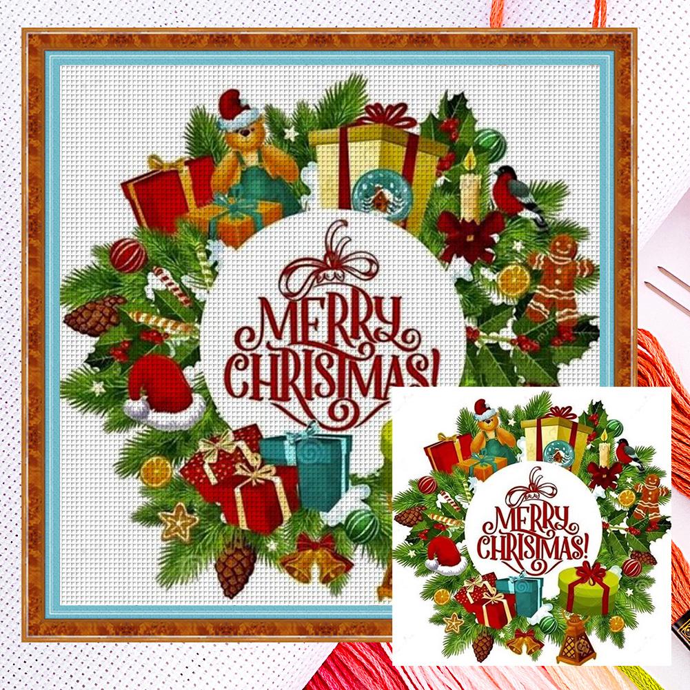 Full Embroidery Eco-cotton Thread 11CT Counted Xmas Wreath Cross Stitch Kit Art