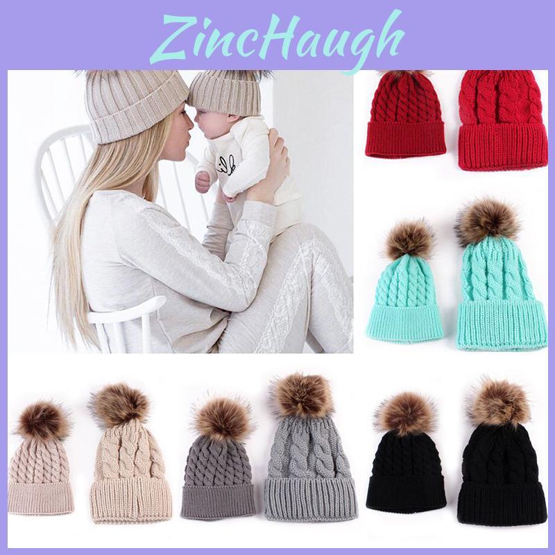Cozy Soft And Warm Winter Mother-child Matching Knitted Hat Set For Mum And Baby Beanie