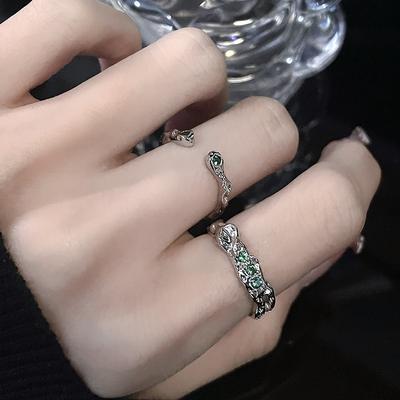 Niche Design Green Diamond Zircon Slytherin Snake Court Women'S Open Ring Premium French Personality Ring