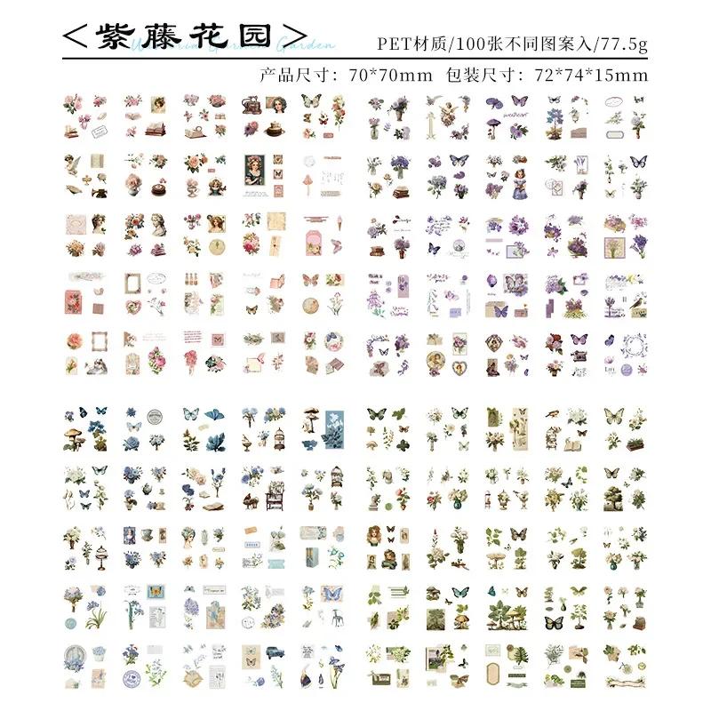 100 Sheetsbox Retro Years Vintage Waterproof Pet Scrapbooking Diy Creative Material Collages Big Volum Journaling Stickers