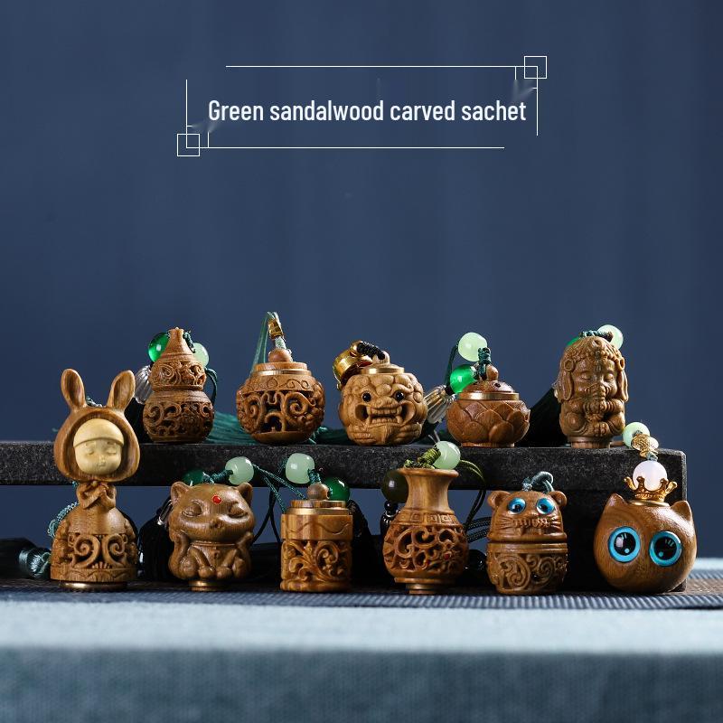 Green Sandalwood Pixiu Lotus Mountain Pendant Keychain Ornament