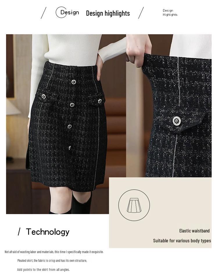 Women's Woolen Button-Down A-Line Skirt - High-Waisted, Mid-Length, Slimming & Loose Fit for Autumn/Winter 2025