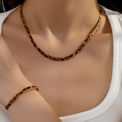 Kadınlar İçin Trend Leopar Desenli Minimalist Bileklik Kolye Seti