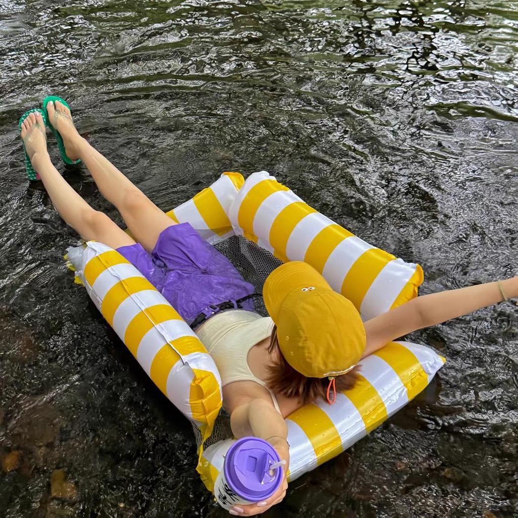 Inflatable Stripe Mesh Floating Bed - Foldable Seaside Lounger