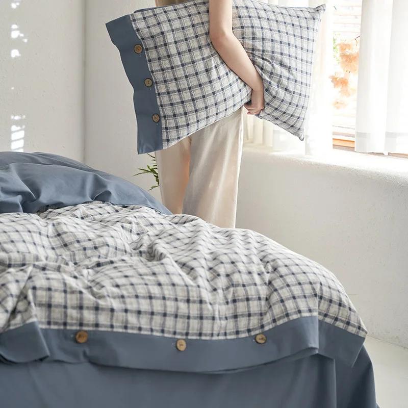 

High-Grade Long-Staple Cotton Cotton Brushed Four-Piece Cotton Button Quilt Cover Thickening Bed Sheet 1.8m four-piece set&Flat Sheet