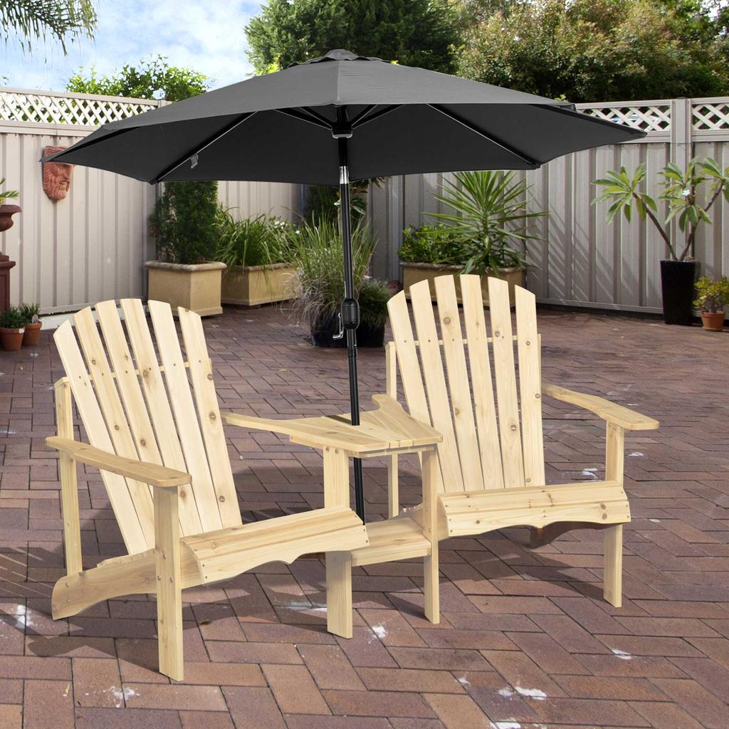 Adirondack Solid Wood Garden Chair with Table and Parasol Hole, 2-seater Garden Armchair, Seating Group, Garden Furniture for Balcony