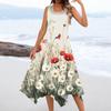 Women's Casual Fashion Round Neck Sleeveless Floral Print Irregular Hem Midi Dress