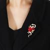 Retro Red Rose Golden Snake Brooch High-End Corsage Niche Temperament Rhinestone Pin Accessories