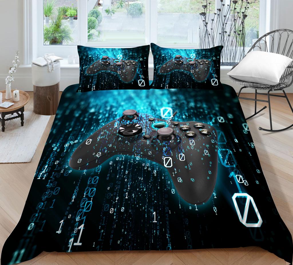 3D Technology Gaming Console Series Bedding Set with High-definition Digital Printing Game Handle, Down Duvet Cover and Pillowcase 2/3 Pieces