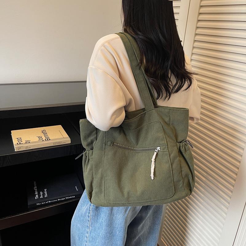 Corduroy Solid Color Zipper Casual Tote 2026 Autumn/winter New Versatile Bags Daily Leisure Commuting Simple Women's Handbags