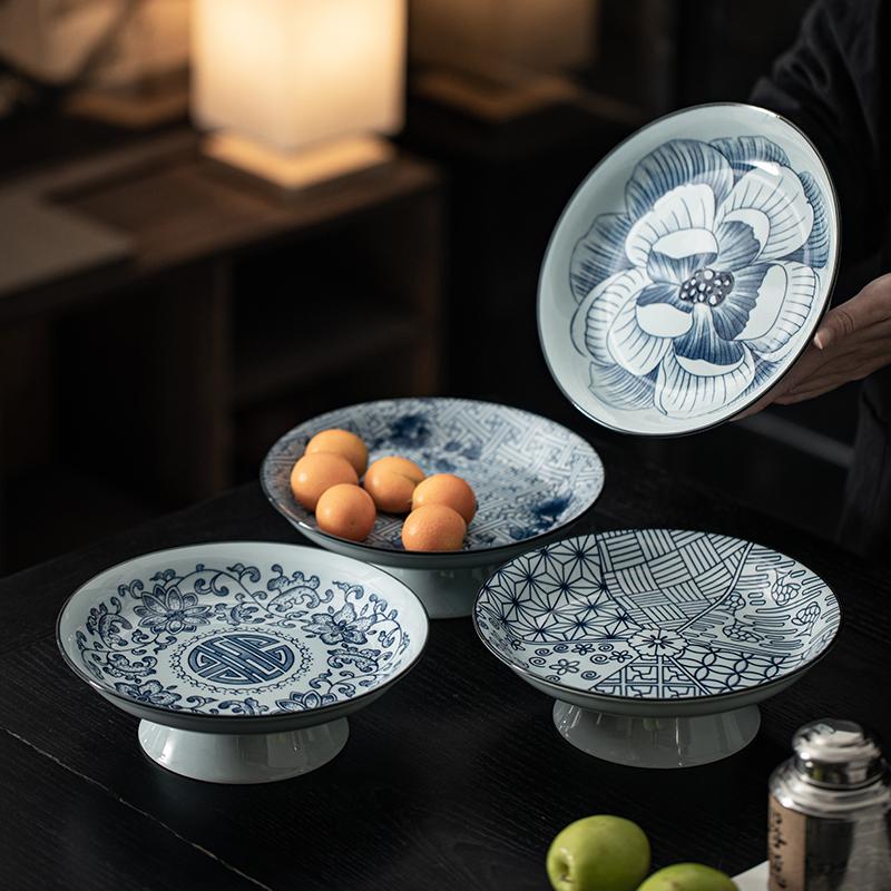 Chinese Blue and White Porcelain Fruit Plate Living Room Office Table Dessert Candy Cake Tea Tray Delicate Ceramic Snack Tray
