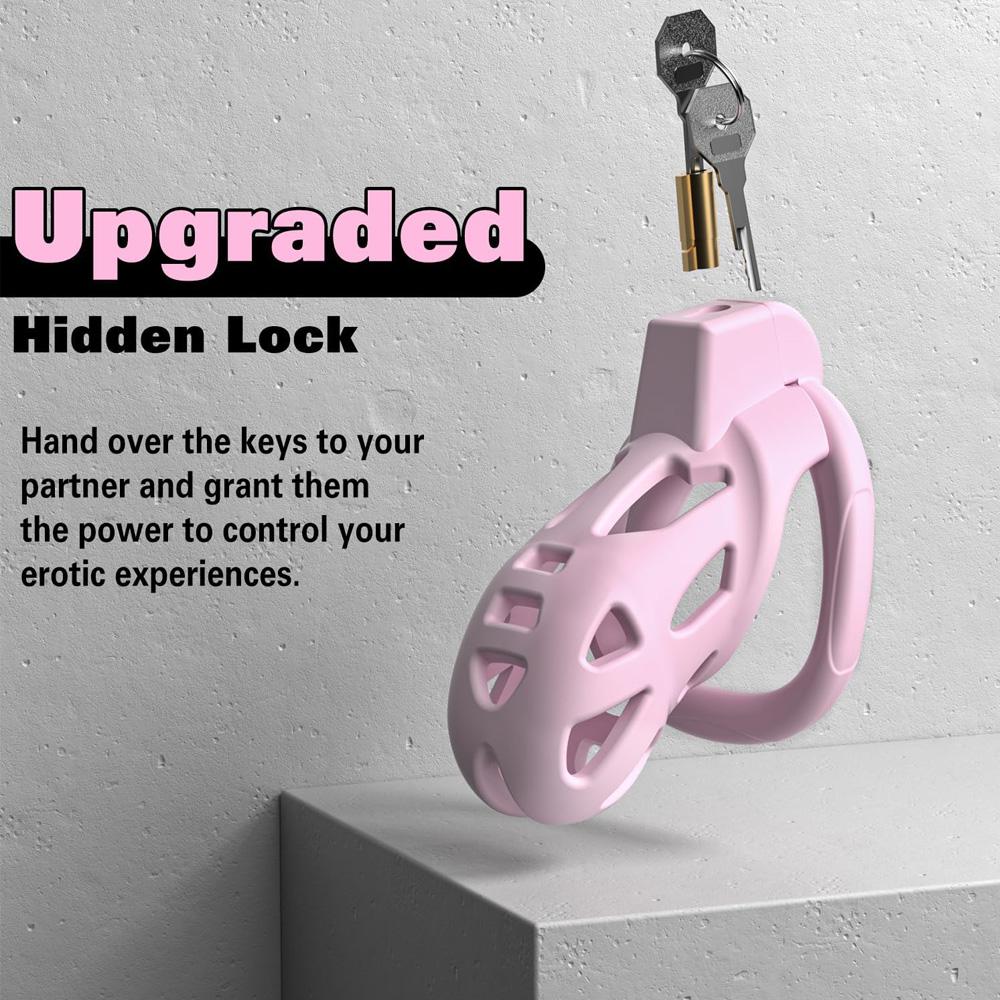 Pink Male Chastity Cage Lock Penis Device Kit Chicken Vacuum Design Penis Ring Cock Ring Penis Exerciser Male Sex Toys