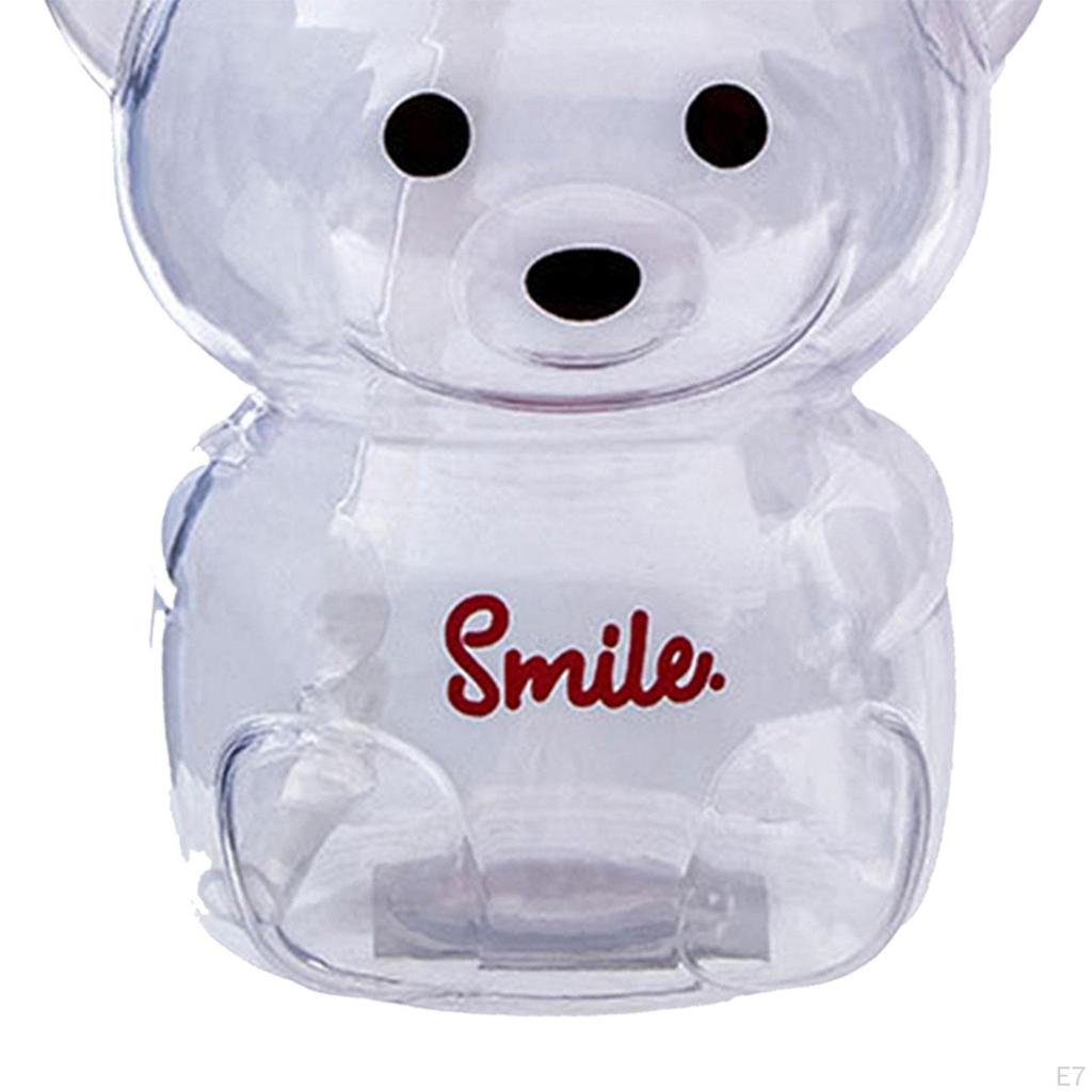 Bear Straw Bottle, Water Bottle with Straw, Cartoon DIY Drinks, Adjustable Straps Beverage, Portable