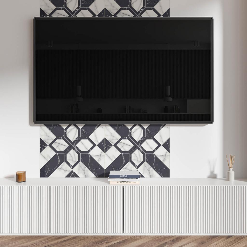 Self-adhesive Vinyl Flooring with Graphics for the Kitchen 100x50 Cm Geometric Marble Pattern