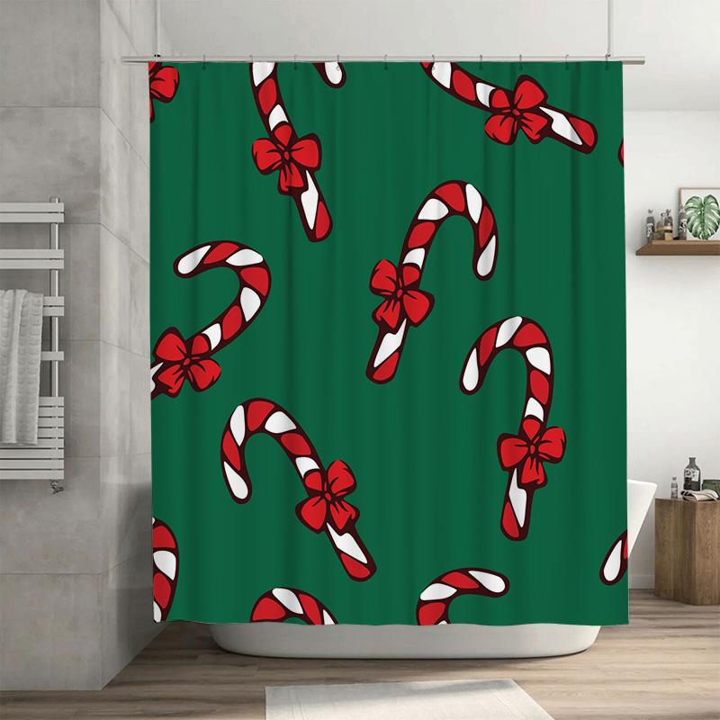 TU Christmas Shower Curtain Festive Holiday Decor Holiday Bathroom Set Merry Christmas Pattern Waterproof Fabric Backdrop