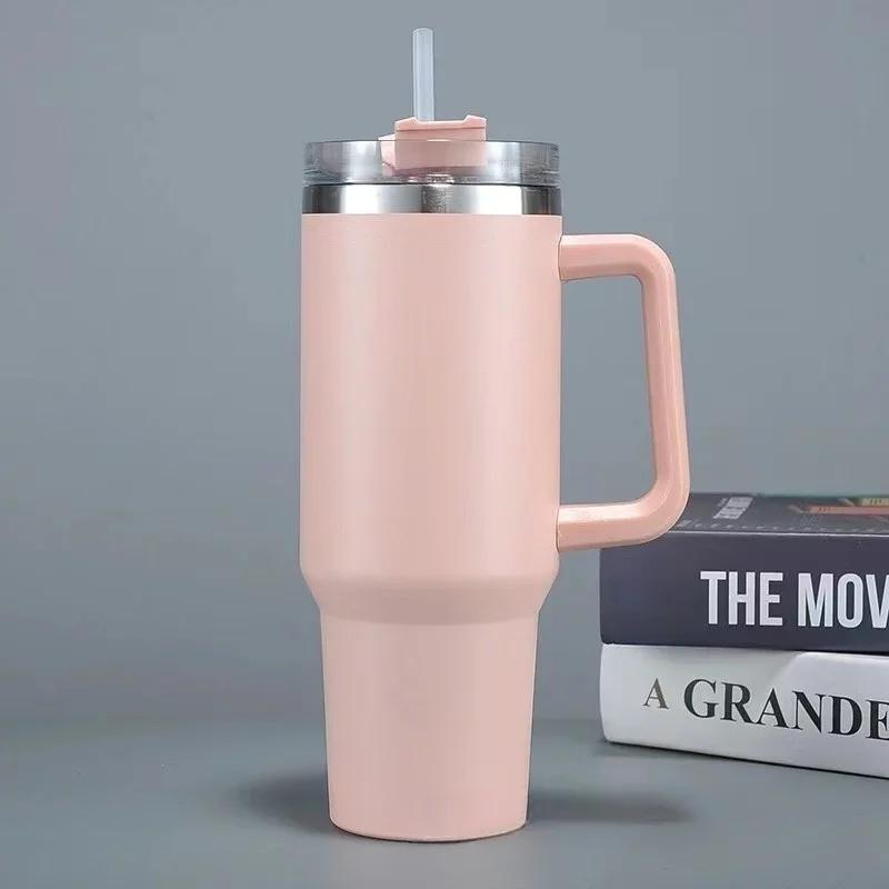 304 Stainless Steel Insulated Water Bottle,1200ML Thermal Coffee Car Cup, Cold Hot Mugs Vacuum Flask With Handle Straw,For Spor