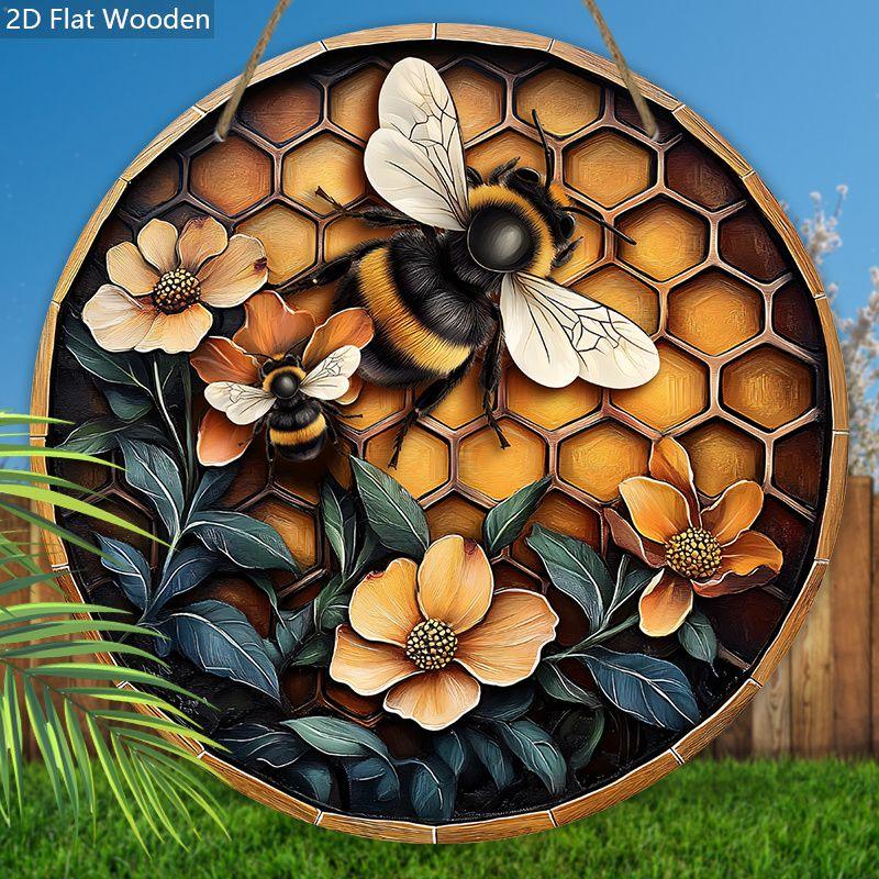 Garden Decoration, Wooden Hanging Decorative Signs, Bee Patterns, 2D Graphic Products, Housewarming Gifts for Friends